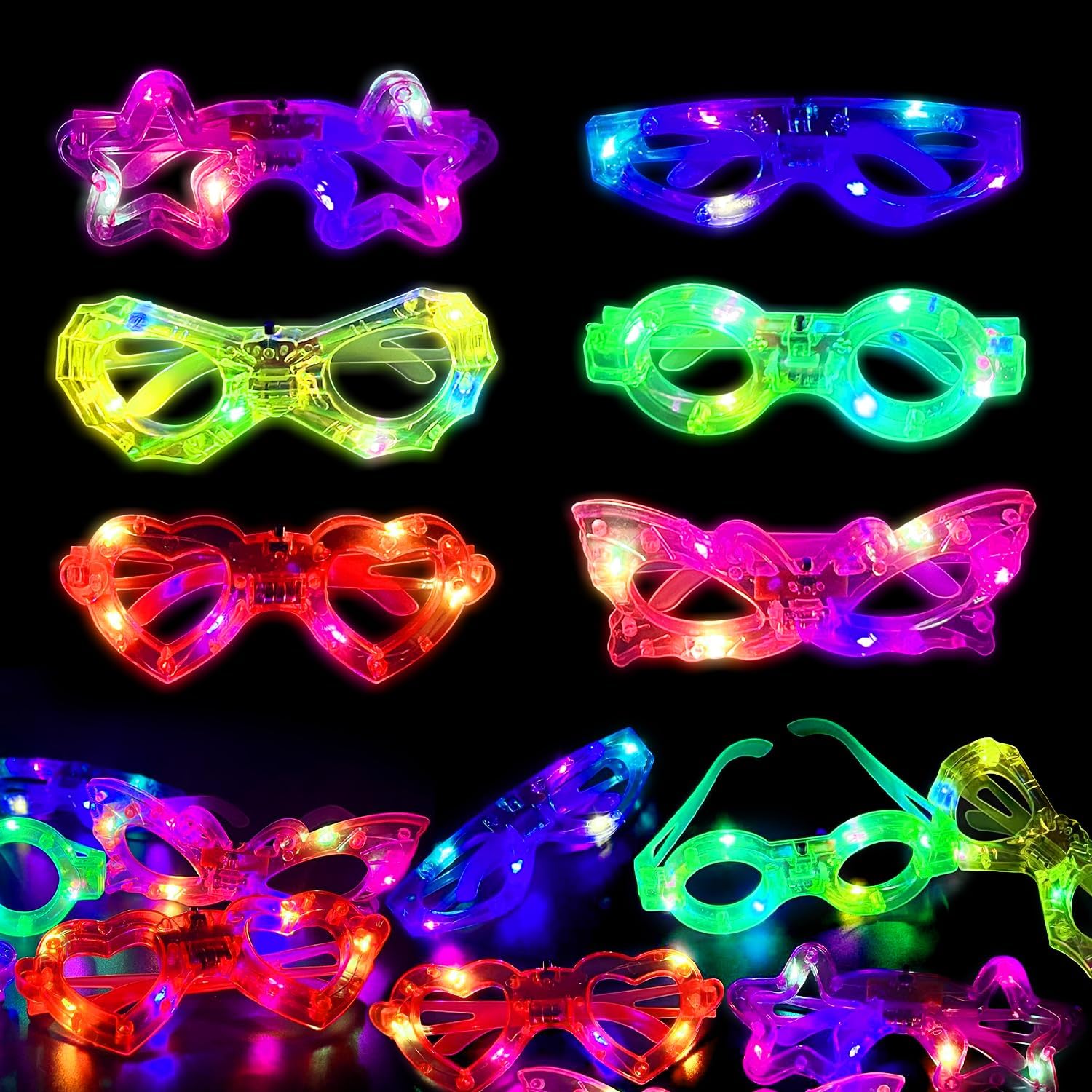 Glow In The Dark Party Glasses - 12 stuks LED-verlichte brillen, gloeien in